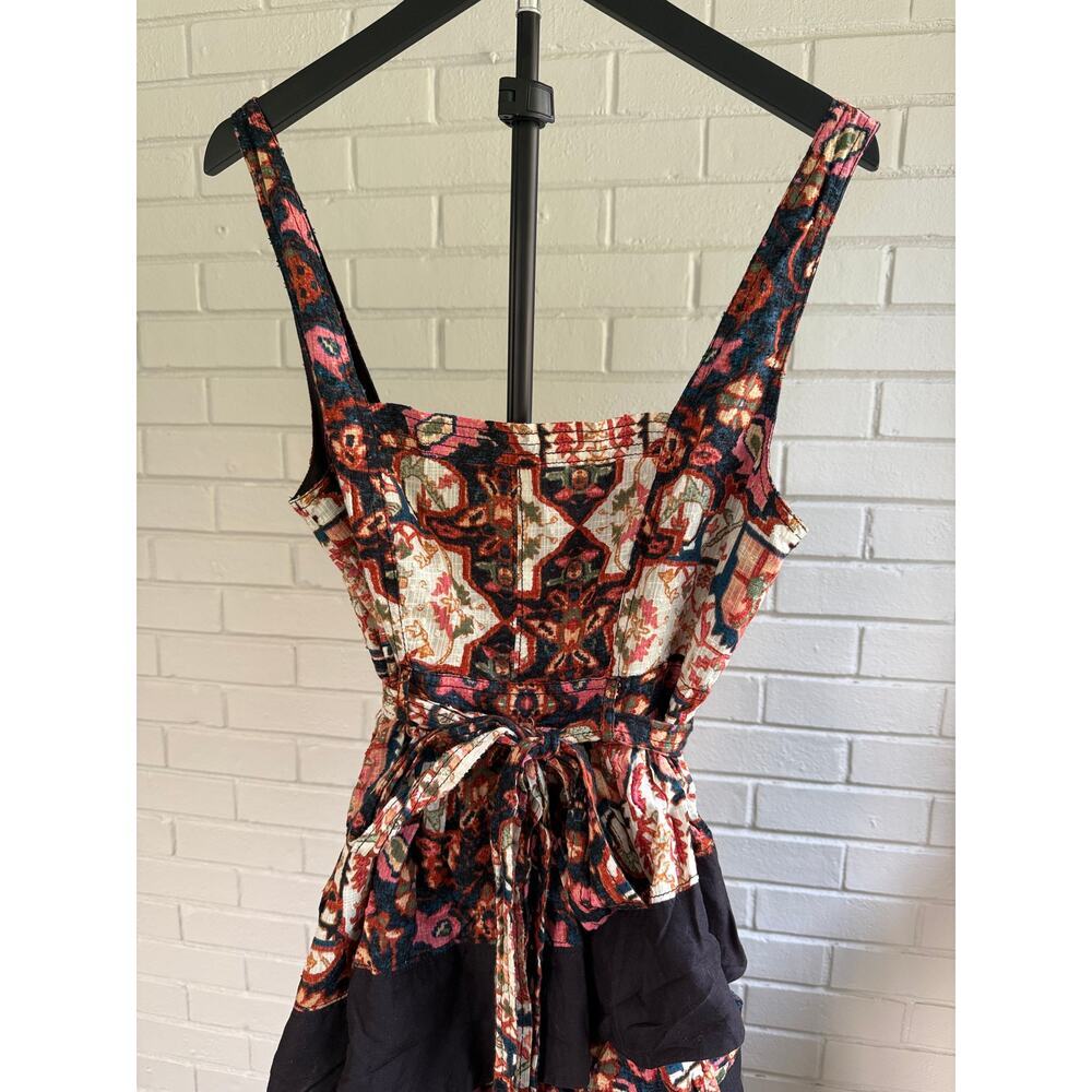 Anthropologie Square Neck Tiered Midi Dress M Patchwork Ruffle Boho Floral India - Picture 2 of 7